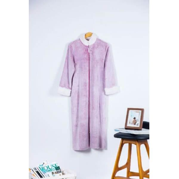 Backprint Velvet Plush Zip Front Robe with Sherpa Collar & Cuff