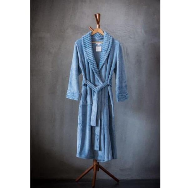 Solid Velvet Plush Robe with KS Stripe Velvet Plush Collar&Cuff